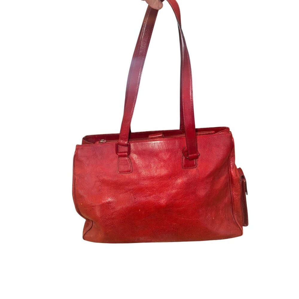 Vintage El Portal Red Leather XL Briefcase Tote Computer Bag Multi Pocket Work